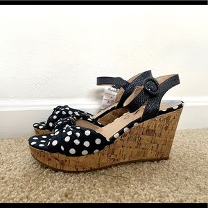 Navy and White Polka Dot Wedges
